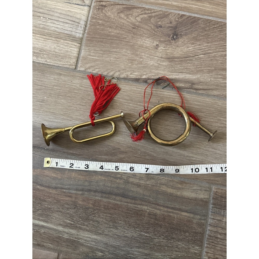 Christmas Holiday Brass Horns Musical Instruments Ornaments Set Of 2 - Picture 4 of 5
